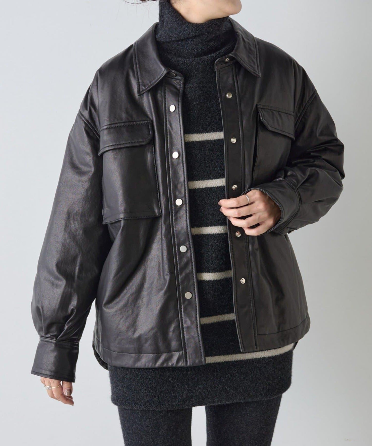 羊毛絨可逆束腰長款襯衫