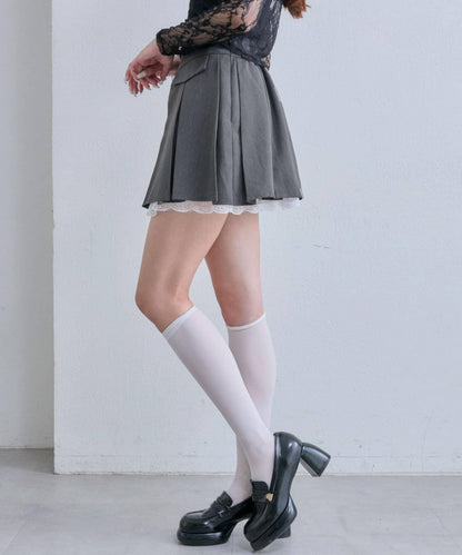 下襬蕾絲褶襉裙