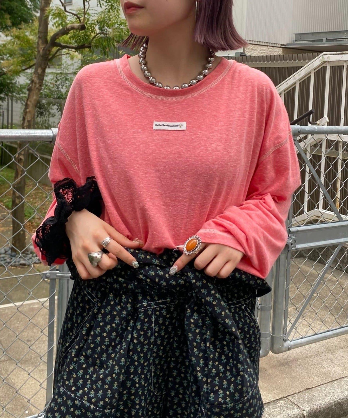 H.S透明紗質圓領T恤