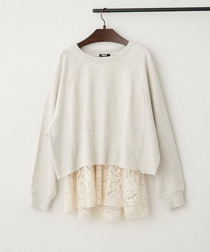 【2件套】毛圈布上衣＋蕾絲拼接無袖上衣