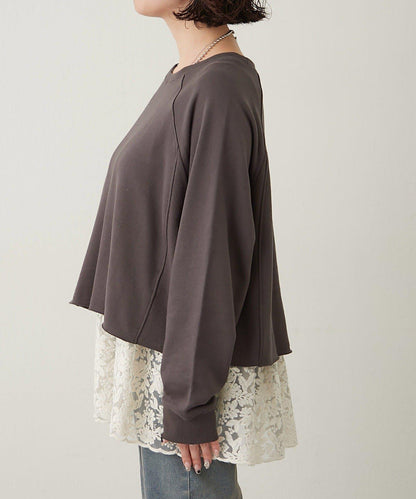 【2件套】毛圈布上衣＋蕾絲拼接無袖上衣