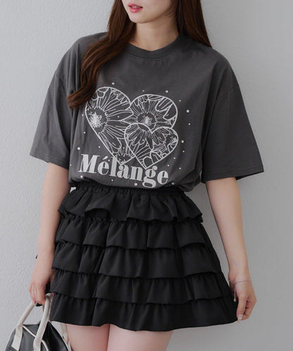 亮片花朵刺繡寬鬆T恤