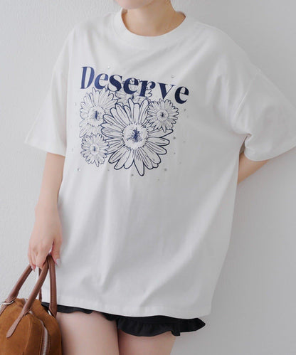 亮片花朵刺繡寬鬆T恤