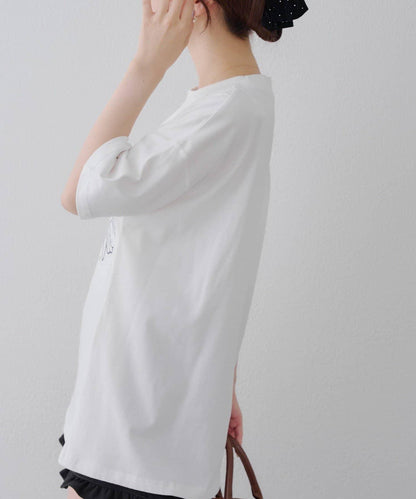 亮片花朵刺繡寬鬆T恤