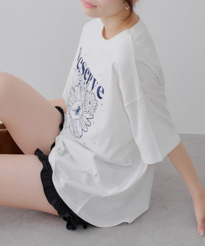 亮片花朵刺繡寬鬆T恤