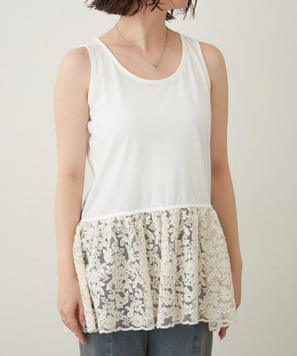 【2件套】毛圈布上衣＋蕾絲拼接無袖上衣