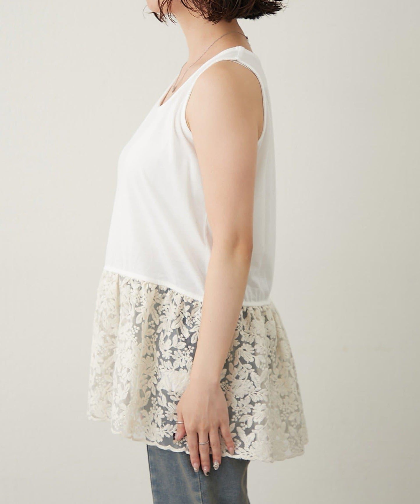 【2件套】毛圈布上衣＋蕾絲拼接無袖上衣