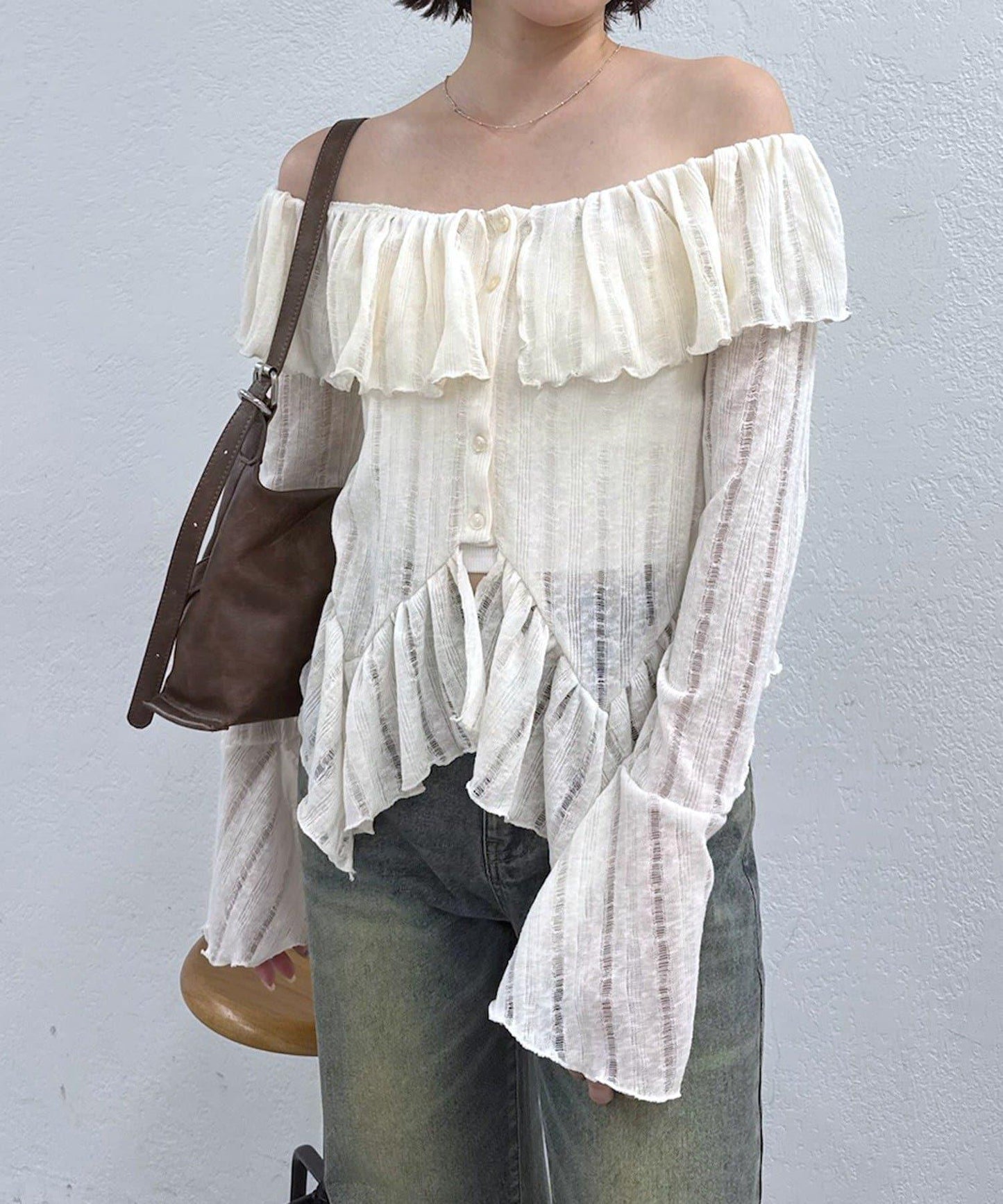 【mystic】[mline]層疊一字肩襯衫