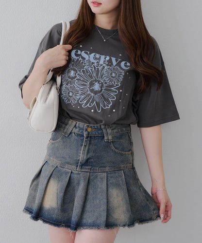 亮片花朵刺繡寬鬆T恤