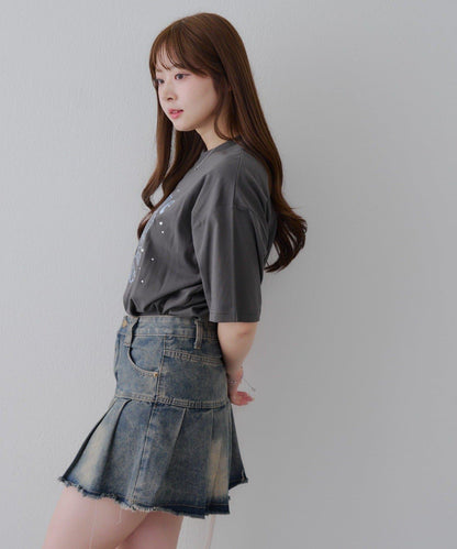 亮片花朵刺繡寬鬆T恤