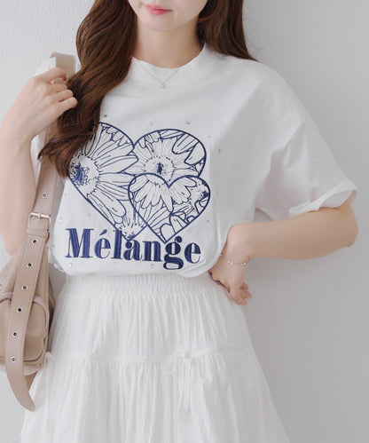 亮片花朵刺繡寬鬆T恤