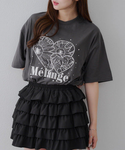 亮片花朵刺繡寬鬆T恤
