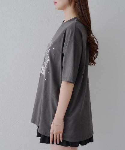 亮片花朵刺繡寬鬆T恤