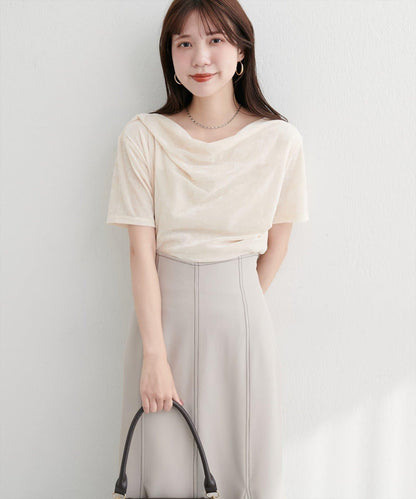 植絨網紗褶皺短袖套頭衫