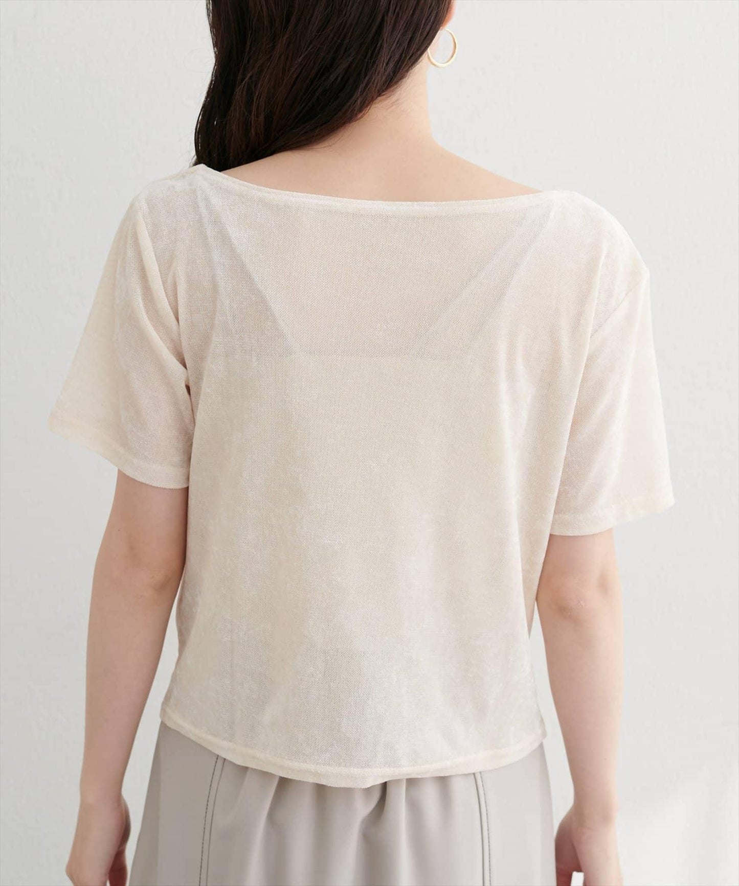 植絨網紗褶皺短袖套頭衫