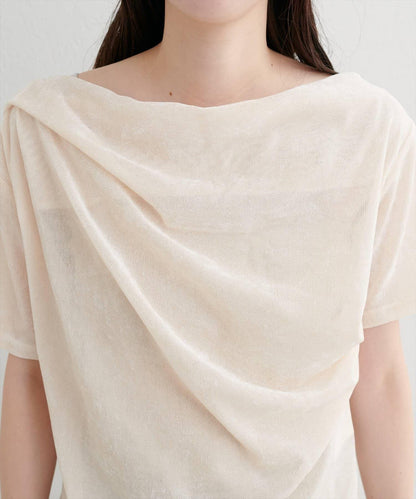 植絨網紗褶皺短袖套頭衫