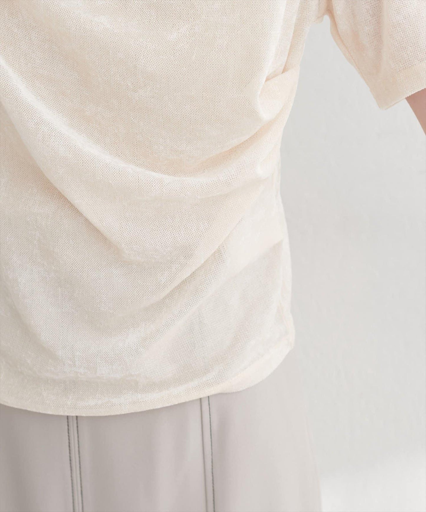 植絨網紗褶皺短袖套頭衫