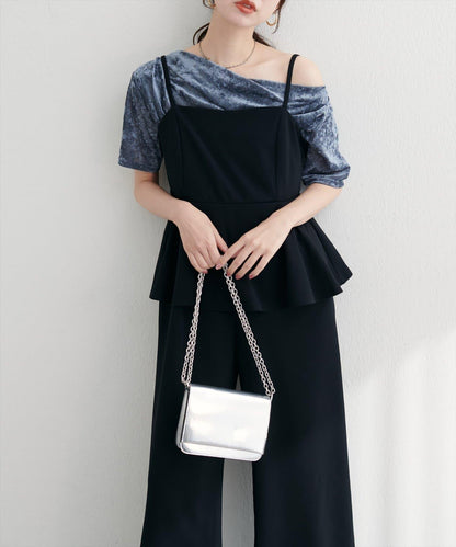 植絨網紗褶皺短袖套頭衫