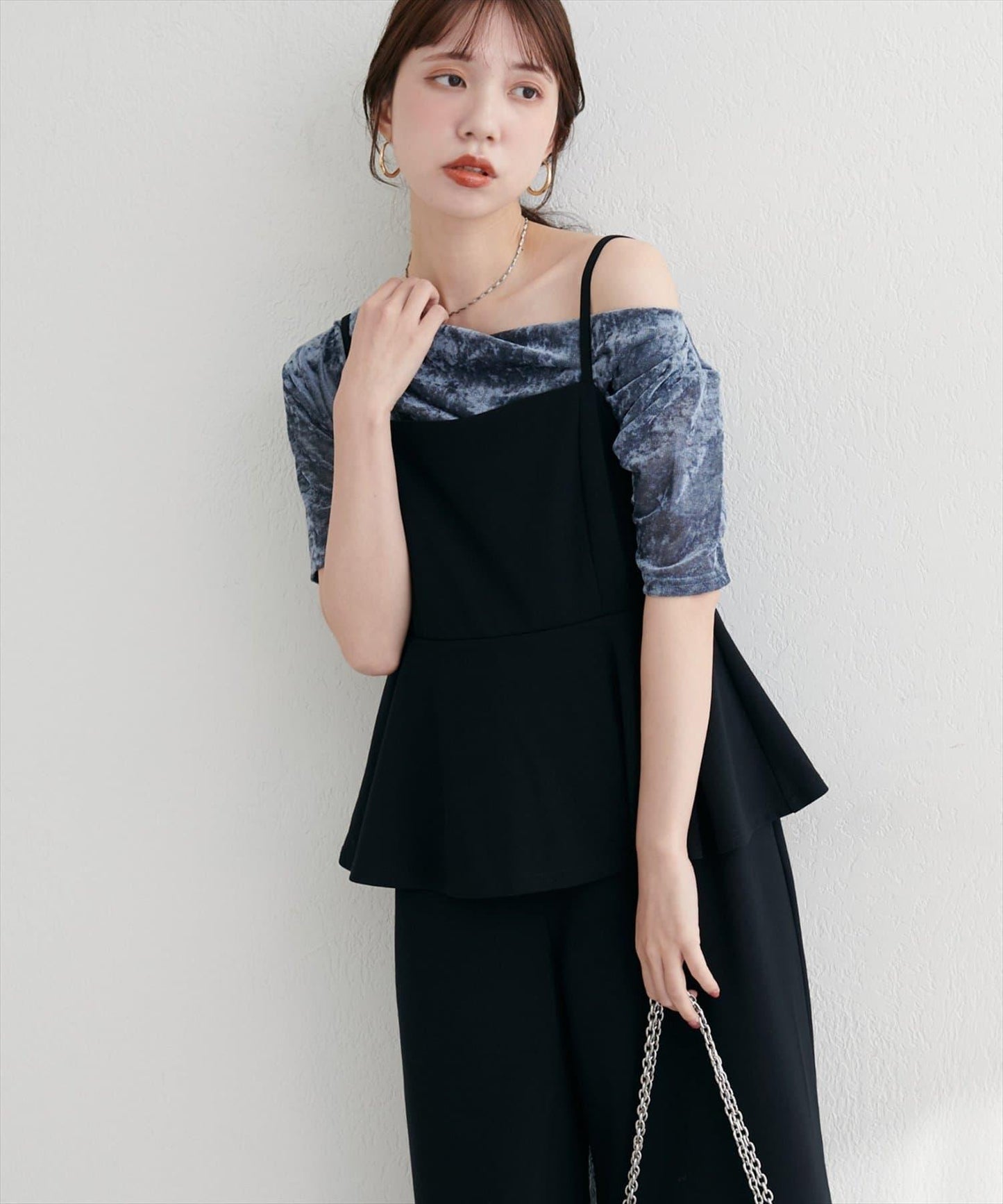 植絨網紗褶皺短袖套頭衫