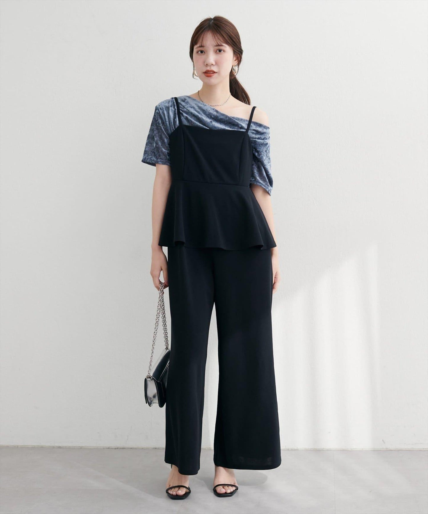 植絨網紗褶皺短袖套頭衫