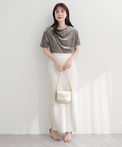 植絨網紗褶皺短袖套頭衫