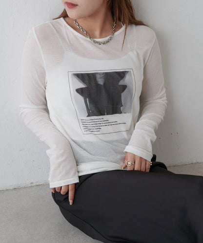 透紗照片圖案長袖T恤
