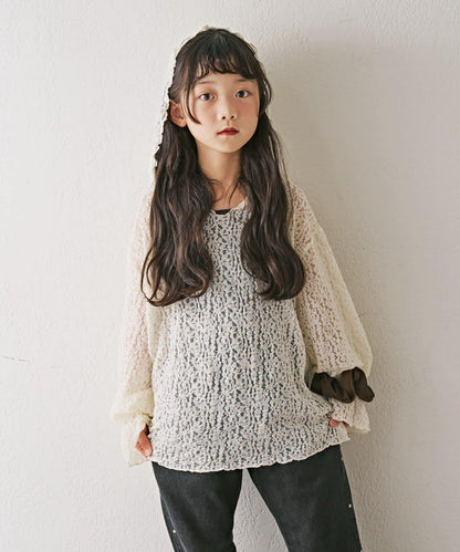 【KIDS】彈力蕾絲連帽衫