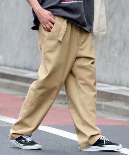棉斜紋腰帶休閒褲