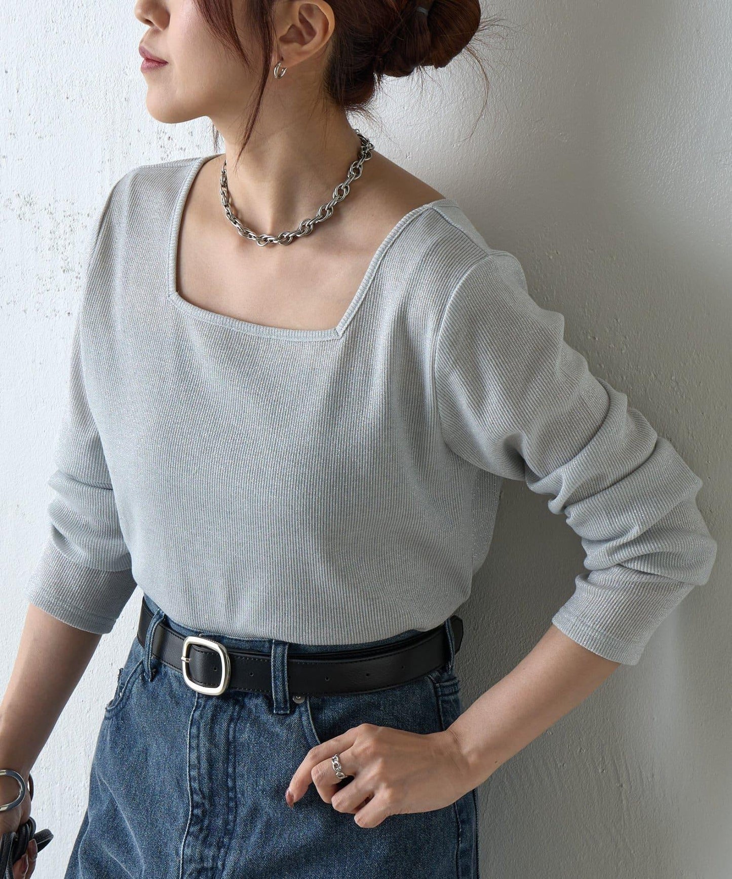 【AW】亮絲雙穿方領套頭衫