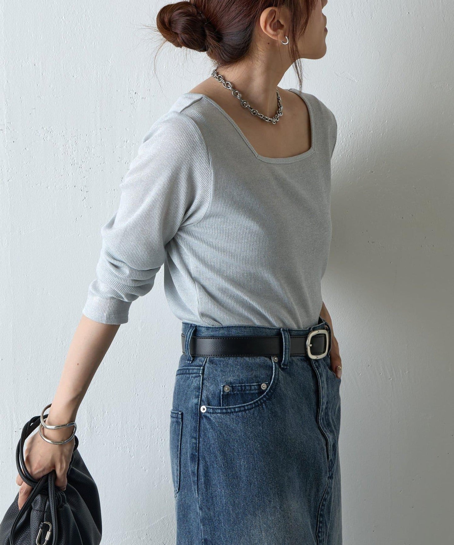 【AW】亮絲雙穿方領套頭衫