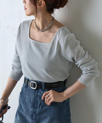 【AW】亮絲雙穿方領套頭衫