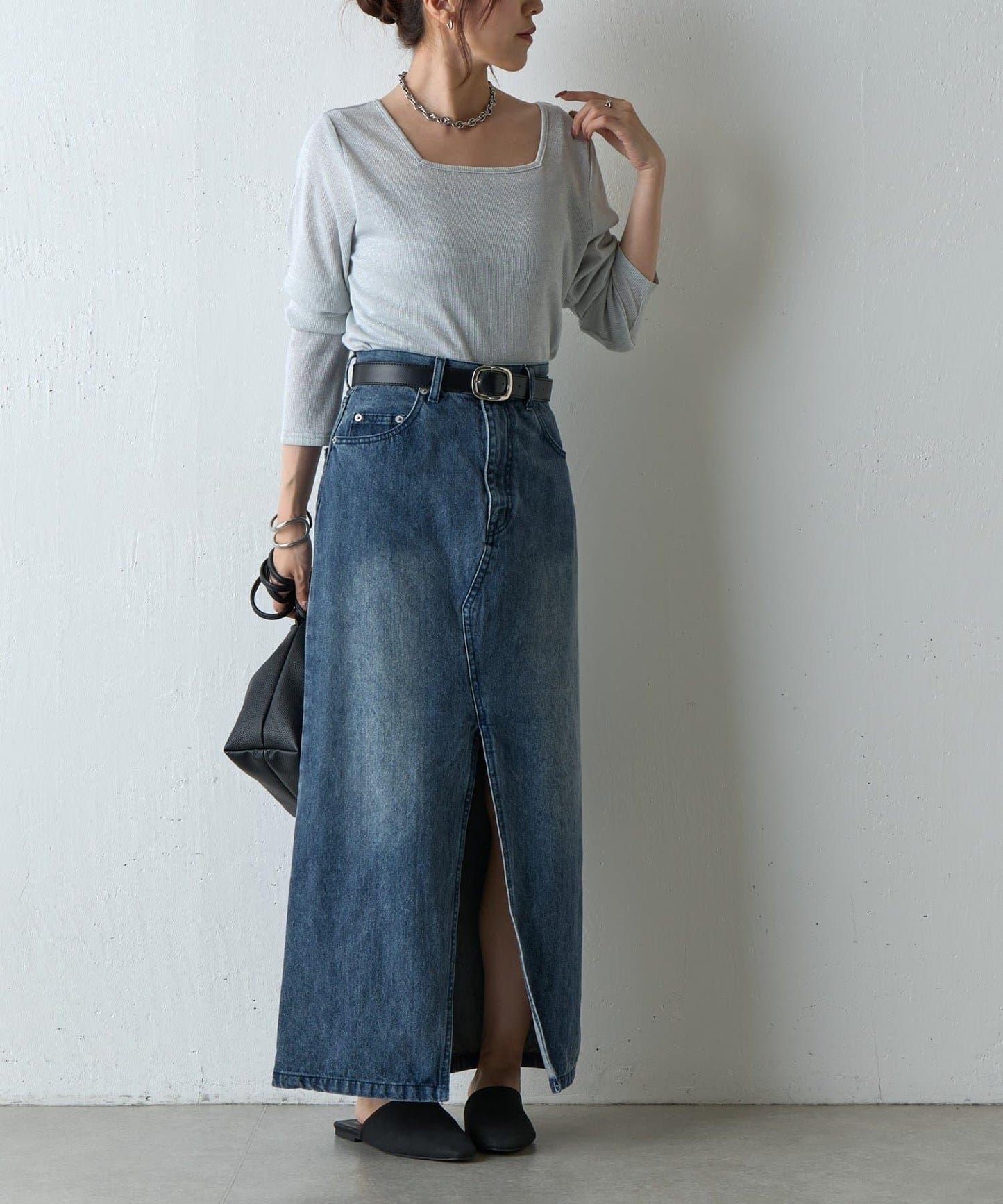 【AW】亮絲雙穿方領套頭衫