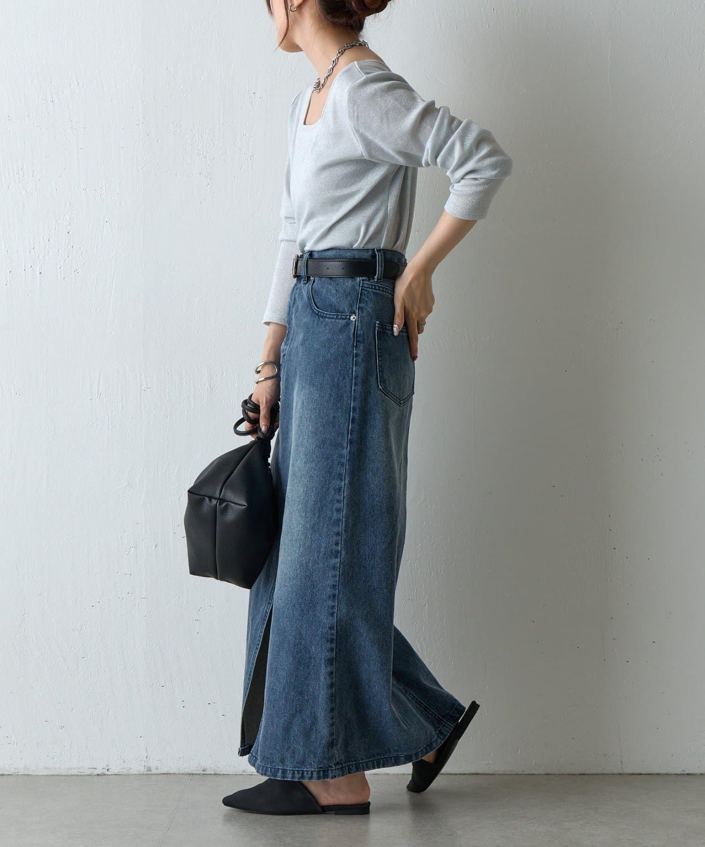 【AW】亮絲雙穿方領套頭衫