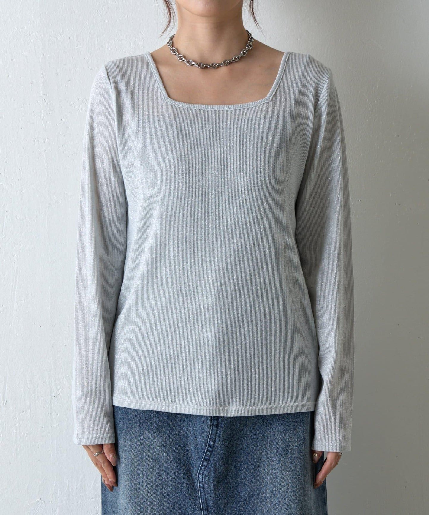 【AW】亮絲雙穿方領套頭衫