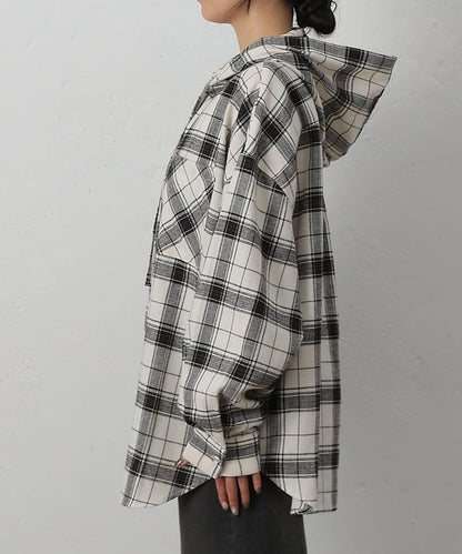 【AW/】磨毛格紋連帽襯衫