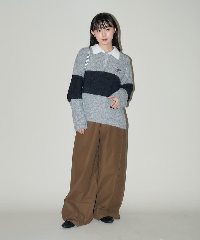 單點刺繡寬鬆橄欖球針織POLO衫