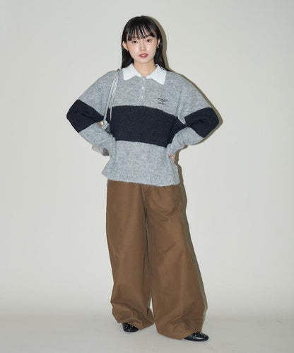 單點刺繡寬鬆橄欖球針織POLO衫