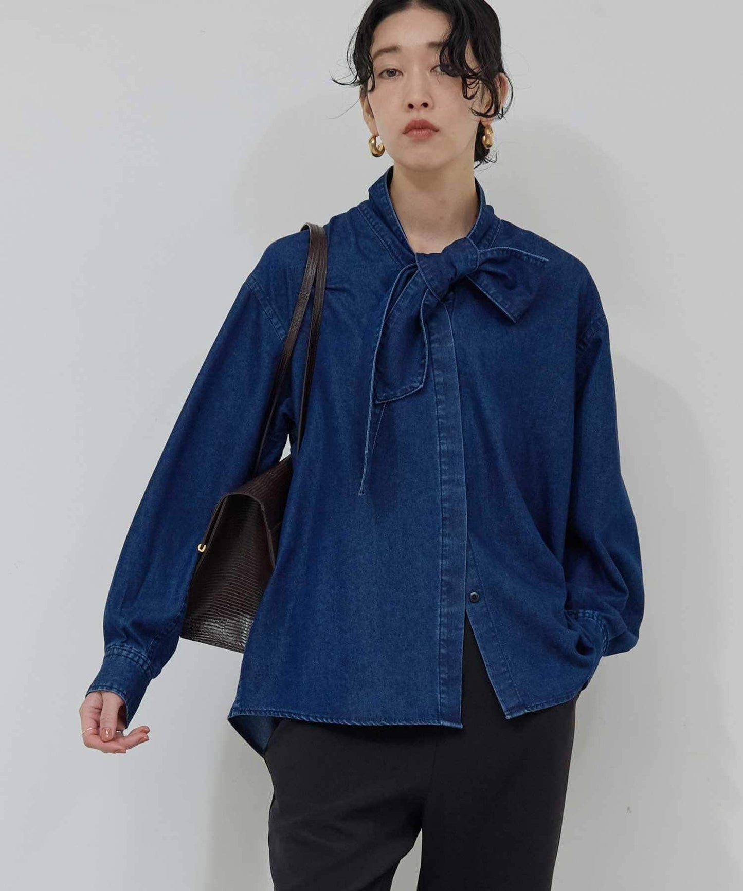 牛仔蝴蝶結領襯衫