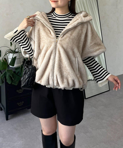 【總選舉參賽單品】貂絨風格連帽毛皮披肩