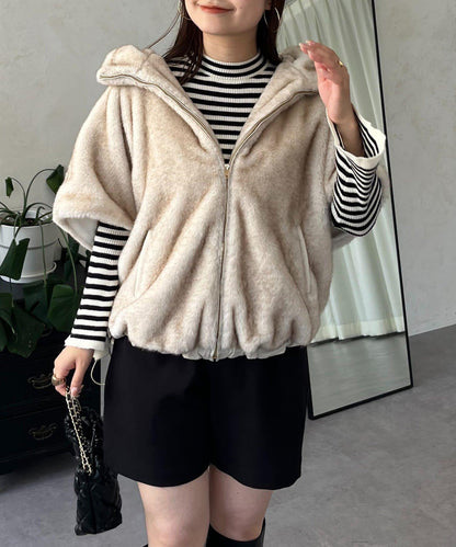 【總選舉參賽單品】貂絨風格連帽毛皮披肩