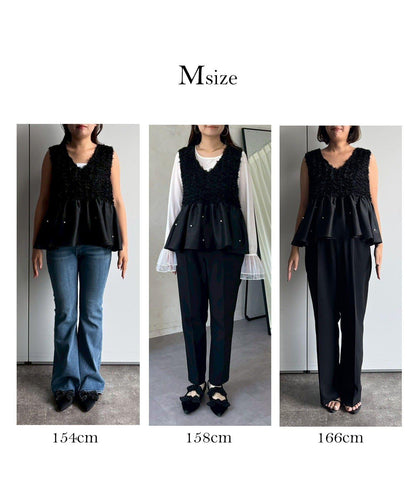 【總選舉參賽單品】花卉圖案珍珠荷葉邊背心