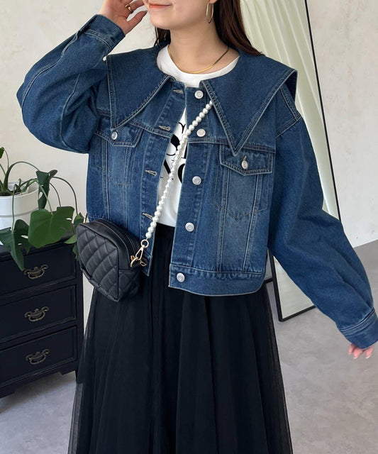 【總選舉參賽單品】大翻領短款牛仔夾克