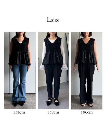 【總選舉參賽單品】花卉圖案珍珠荷葉邊背心