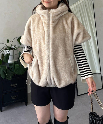 【總選舉參賽單品】貂絨風格連帽毛皮披肩