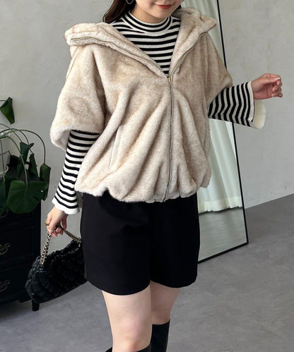 【總選舉參賽單品】貂絨風格連帽毛皮披肩