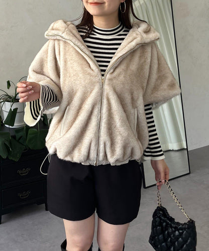 【總選舉參賽單品】貂絨風格連帽毛皮披肩