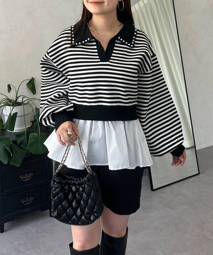 【總選舉參賽單品】珍珠領2way開領荷葉邊針織衫