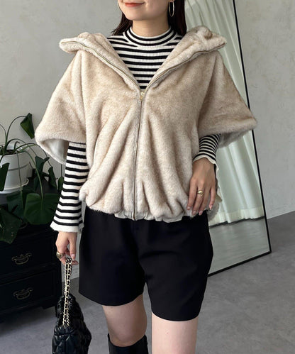 【總選舉參賽單品】貂絨風格連帽毛皮披肩