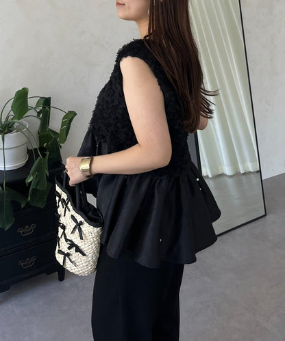 【總選舉參賽單品】花卉圖案珍珠荷葉邊背心