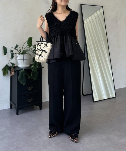 【總選舉參賽單品】花卉圖案珍珠荷葉邊背心